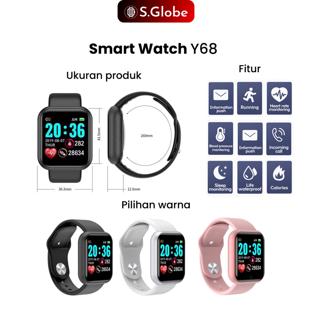 Jam Tangan Pintar Smartwatch Y68 Fitur Olahraga dan Kesehatan Fitnes Tracker