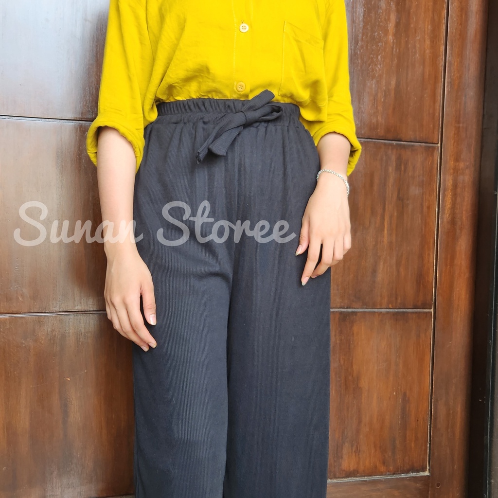 By Shindi - Celana Kulot Bahan Rib Knit Highwaist