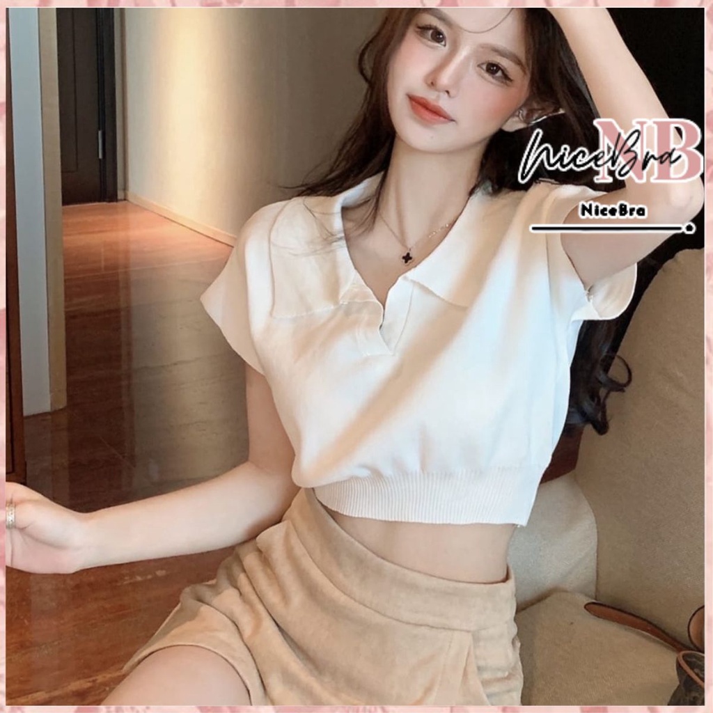 Nicebra Atasan Wanita Import Crop Top Rajut Kaos Wanita Premium 4076