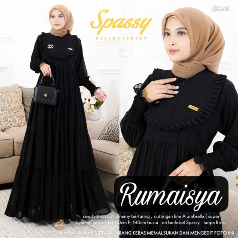 Rumaisya Dress Gamis Ceruty Babydoll Full Furing Baju Kondangan Wanita Gamis Jumbo Outfit Wanita Kekinian Gaun Pesta Muslimah