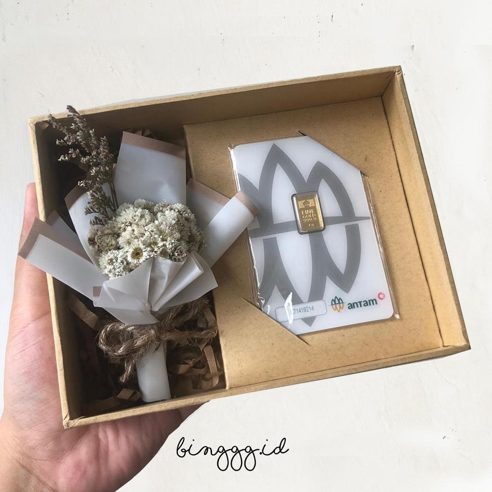 

(K3)3✪) KOTAK KADO EMAS ANTAM MINI (BOX SAJA + BOUQUET) PRE-ORDER 3 HARI premium