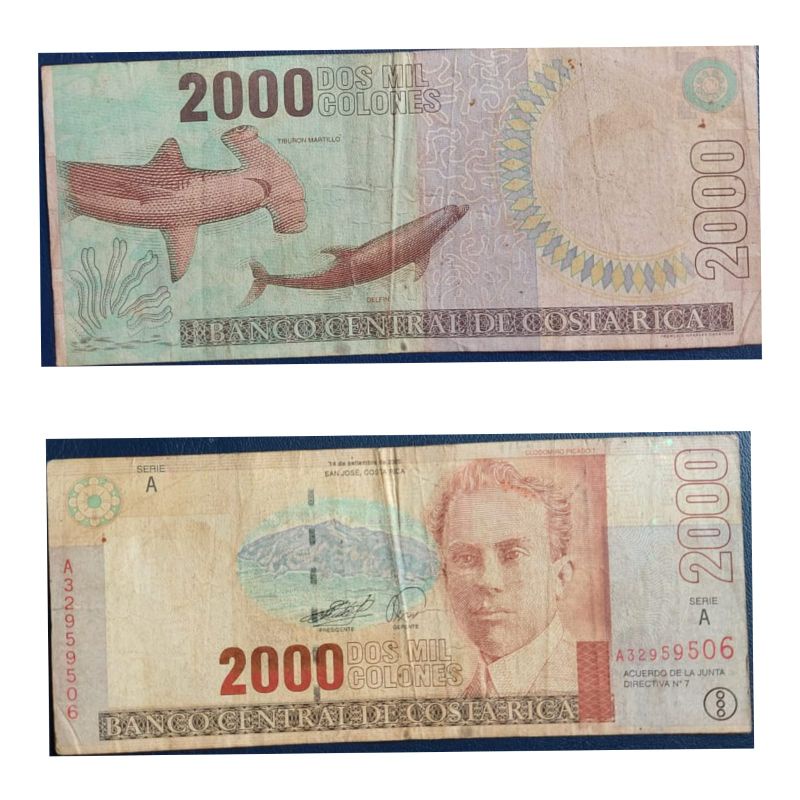 Uang Negara Costa Rica 2000 Colones Tahun 2005 Kondisi UTUH Original 100%