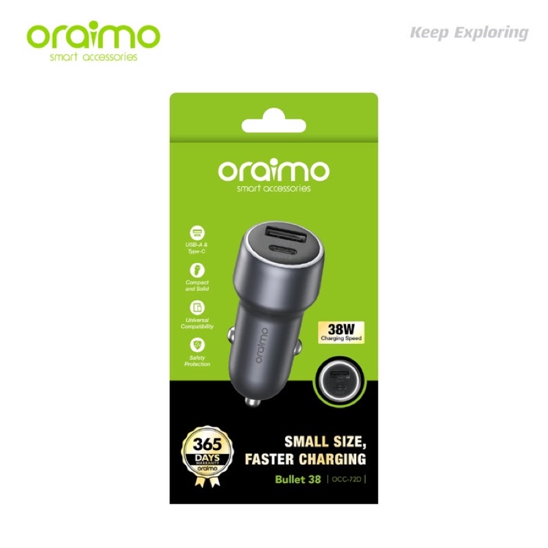 Oraimo Bullet 38 Faster Charging Car Charger Dual Ports - OCC-72D