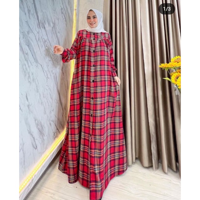 Gamis Tartan Merah Kotak Merah