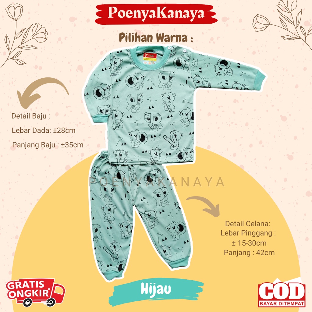 Setelan Baju Bayi Piyama Bayi Panjang BERUANG ALFABETH Warna Viori Size 6-18 Bulan SPY07