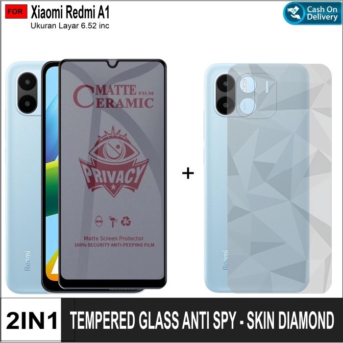 Tempered Glass Anti SPY Redmi A1 Free Skin Diamond