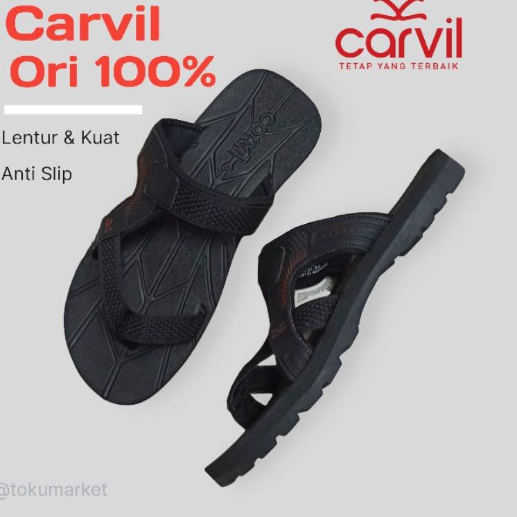 Sandal Carvil Pria Original 100%Gunung Ori Jepit Sendal Cowok Dewasa Kekinian Warna Hitam Black ‑ GR
