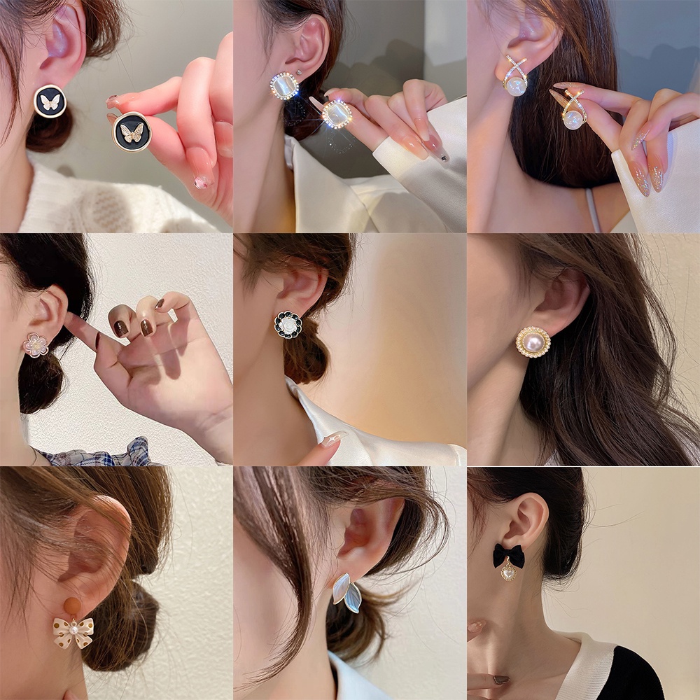 Mewah Kristal Mutiara Hypoallergenic Anting Untuk Wanita Fashion Emas Hati Bunga Ikatan Simpul Stud Earring Perhiasan Aksesoris