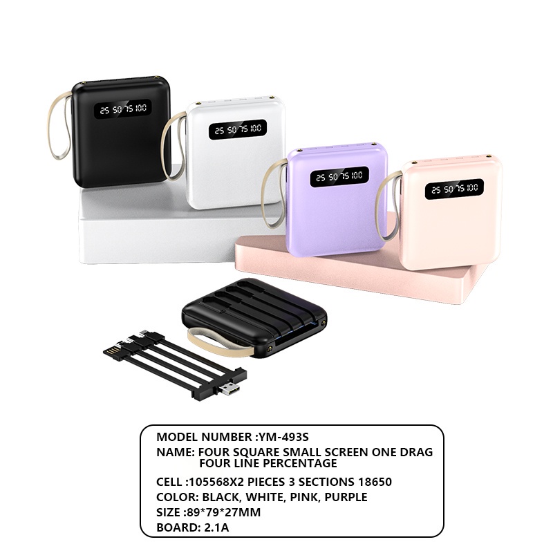 PowerBank 4 in 1 Built in Cable Fast Charging 12000Ah/20000Ah Mini 2.4A Real Capacity Type C Micro LED Display