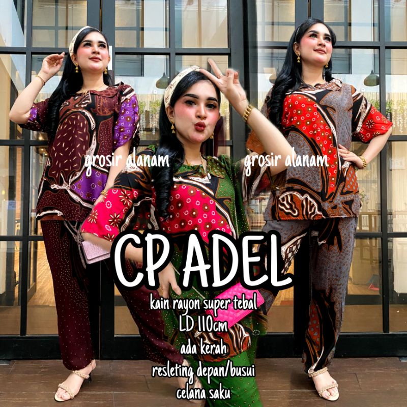 CP ADEL MILA ALANAM ONE SET PIYAMA RAYON STELAN CELANA PANJANG LENGAN PENDEK SLETING AKTIF