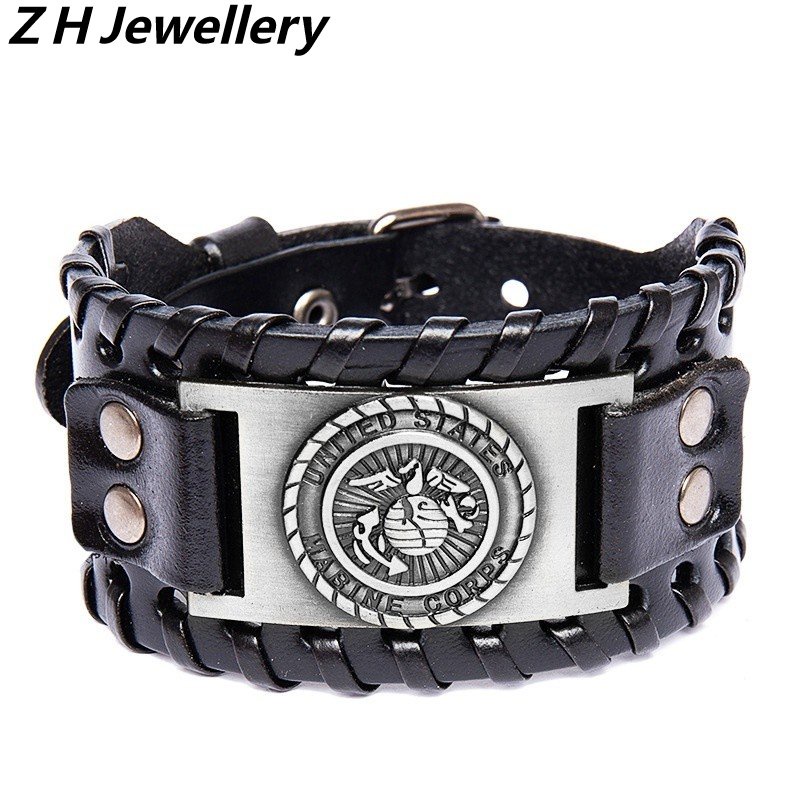 [Z H Jewelry] Viking Fashion Pria Elang Kulit Anyaman Gelang Stainless Steel/Aksesoris Perhiasan Pesta 18.5CM~21.5CM