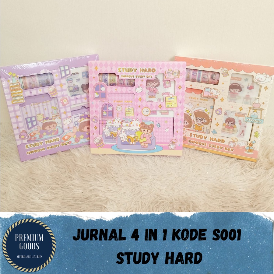 

STUDY HARD S001 JURNAL 4 IN1 / PAKET BOX STICKER BERGAMBAR KARTUN CEWE TERSEDIA 3 VARIAN WARNA JURNAL