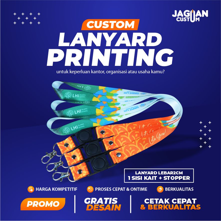 

Cetak Lanyard Custom/Tali ID Card Custom 2 Cm (CETAK 1 SISI + KAIT + STOPER)