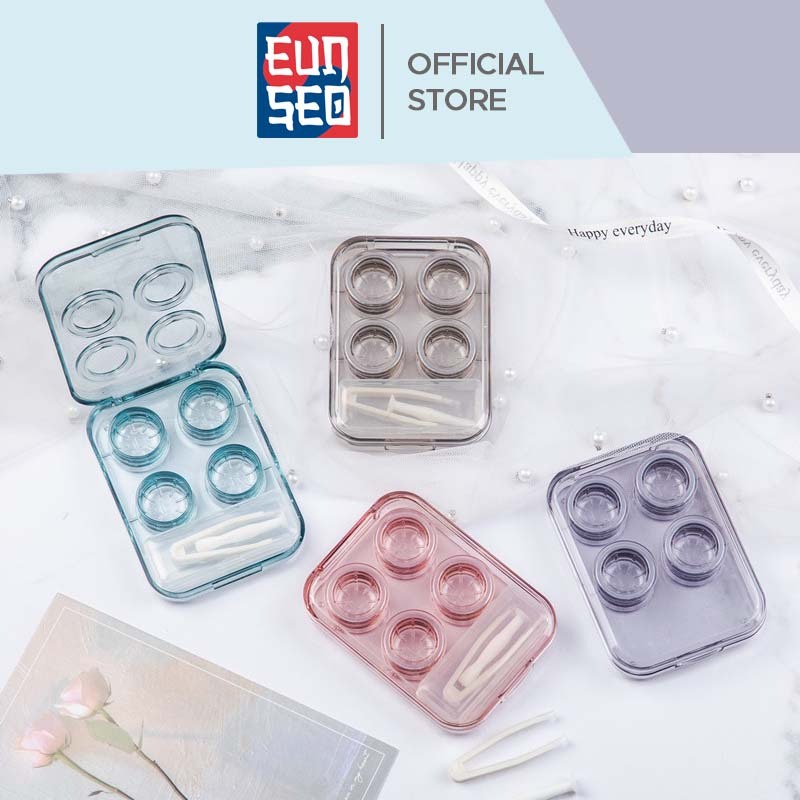 EUNSEO Kotak Softlens Transparan Premium Case Softlens Bening + Jepitan + Botol Import Korea