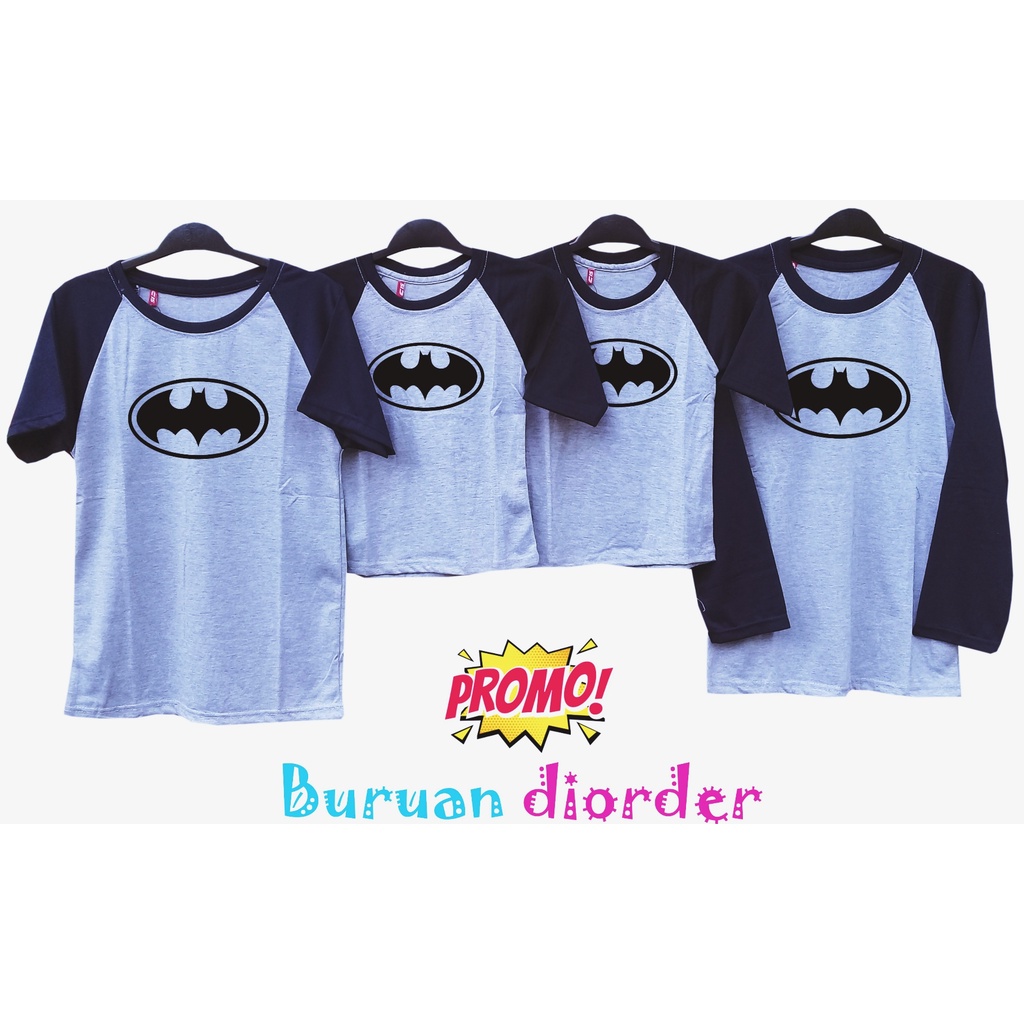 Kaos Keluarga Couple Family Raglan Family Gathering Motif Batman