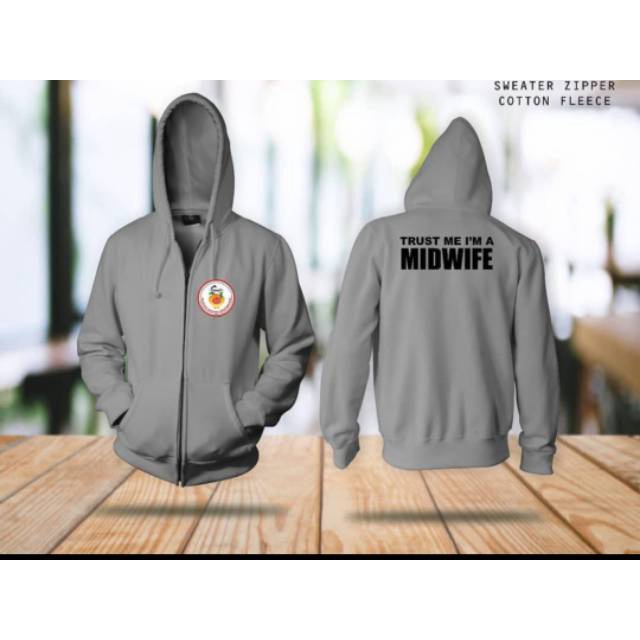 JAKET ZIPPER MIDWIFE - JAKET MIDWIFE TRUST ME IAM MIDWIFE - JAKET HOODIE BIDAN