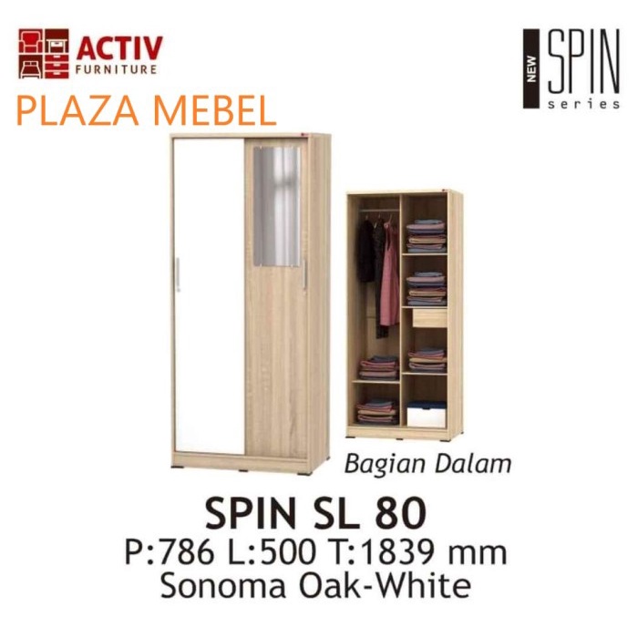 :>:>:>:>] Lemari Pakaian Baju 2 Pintu Sliding Kecil Activ Spin SL 80