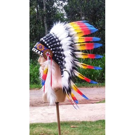 Topi indian warna merah biru kuning  TOPI APACHE TOPI PAPUA
