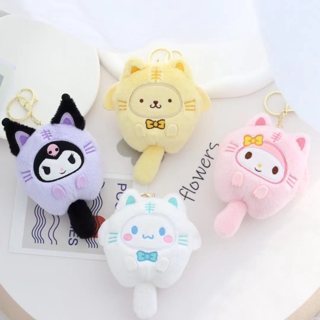 Gantungan Kunci Boneka Sanrio Kostum Ikan My Melody Kuromi Bahan Plush Untuk Dekorasi Tas