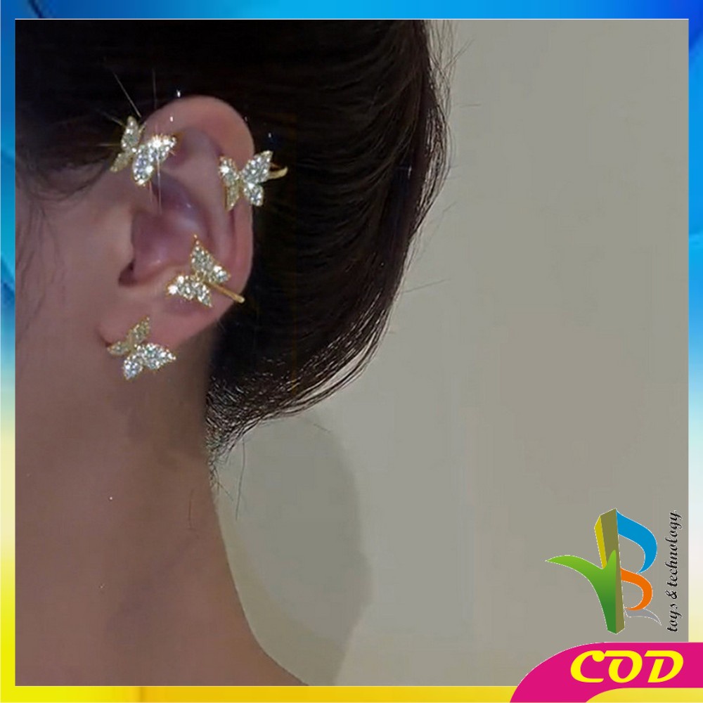 RB-K118 Anting Korea Motif Kupu Kupu Untuk Telinga Kiri Aksen Mutiara Wanita Tanpa Tusuk / Anting Klip Cewek Korean Style