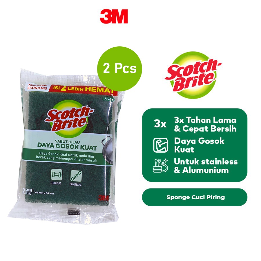 Ktmstore Scotch-Brite 3M Sabut Hijau 2 pc Spons Tough Clean Scrub ID-PAD2GT