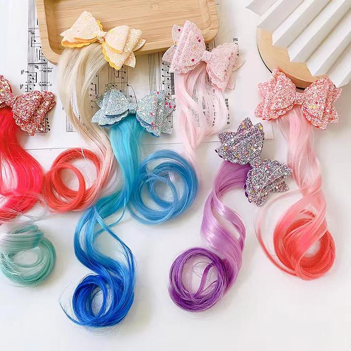 ♠  Jepit Rambut Unicorn Frozen Model Rambut Palsu Wig Anak Perempuan