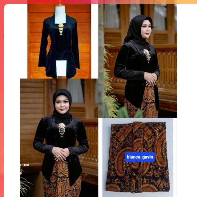 kebaya wanita Kebaya Wanita Kebaya Bludru Hitam Kutubaru + Jarik Instan, Motif Semenromo Kebaya Blud