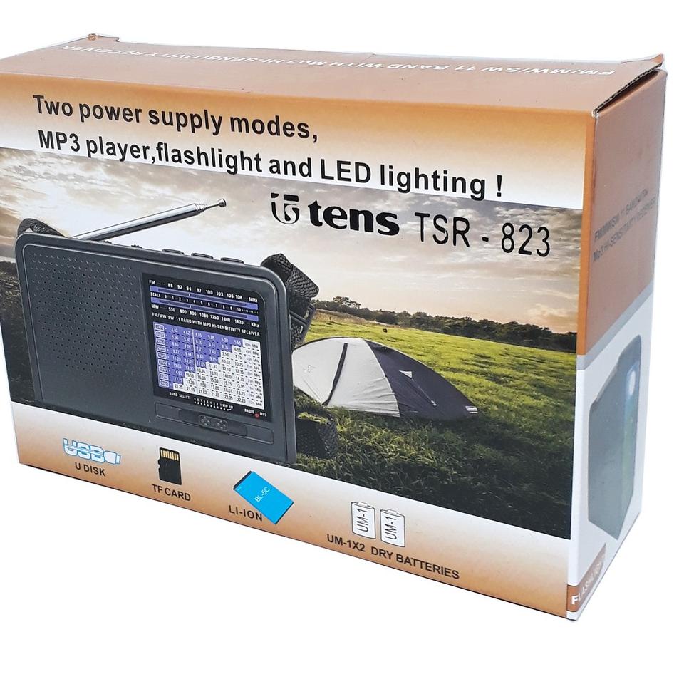 Harga Bersahabat Tens Radio 11 Band AC/DC Micro SD/USB MP3 TSR-823 AM FM - Hitam