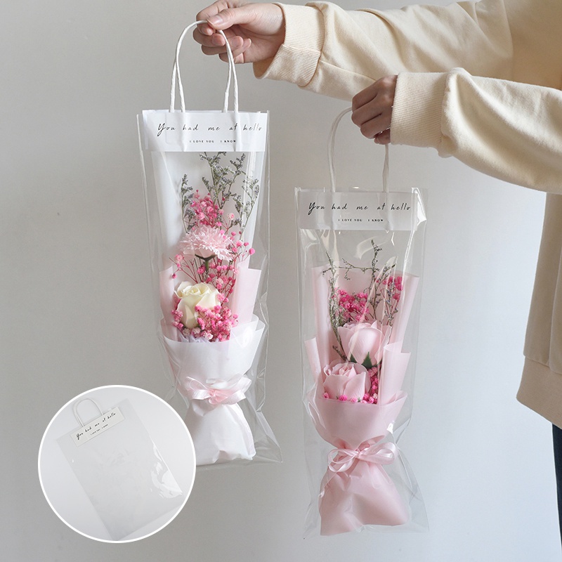 [Grosir] Packaging Wrapping Bag Kemasan Bekal Pernikahan Ulang Tahun PVC Buket Bunga DIY Florist Dekorasi Tote Panjang Tas Bening Transparan Hadiah Valentine Hari Portable