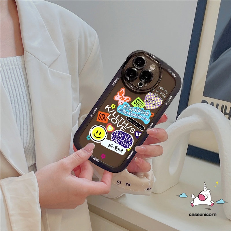 Casing Realme C35 C25 C31 C21Y C12 C11 C15 C25Y C25s Realme 9i 5 6i 5i 5s C20 C20A C3 C1 Trend Fashion Casetify BlackPink Stiker Lucu Label Smile Soft Airbag Shockproof Back Case