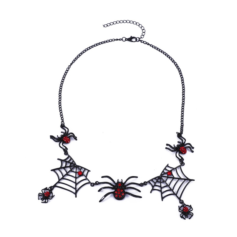 Kalung Liontin Kelelawar Vampir Halloween Spider Net Pendant Necklace Gaya Punk Reptil Perhiasan Hewan Untuk Wanita Gadis