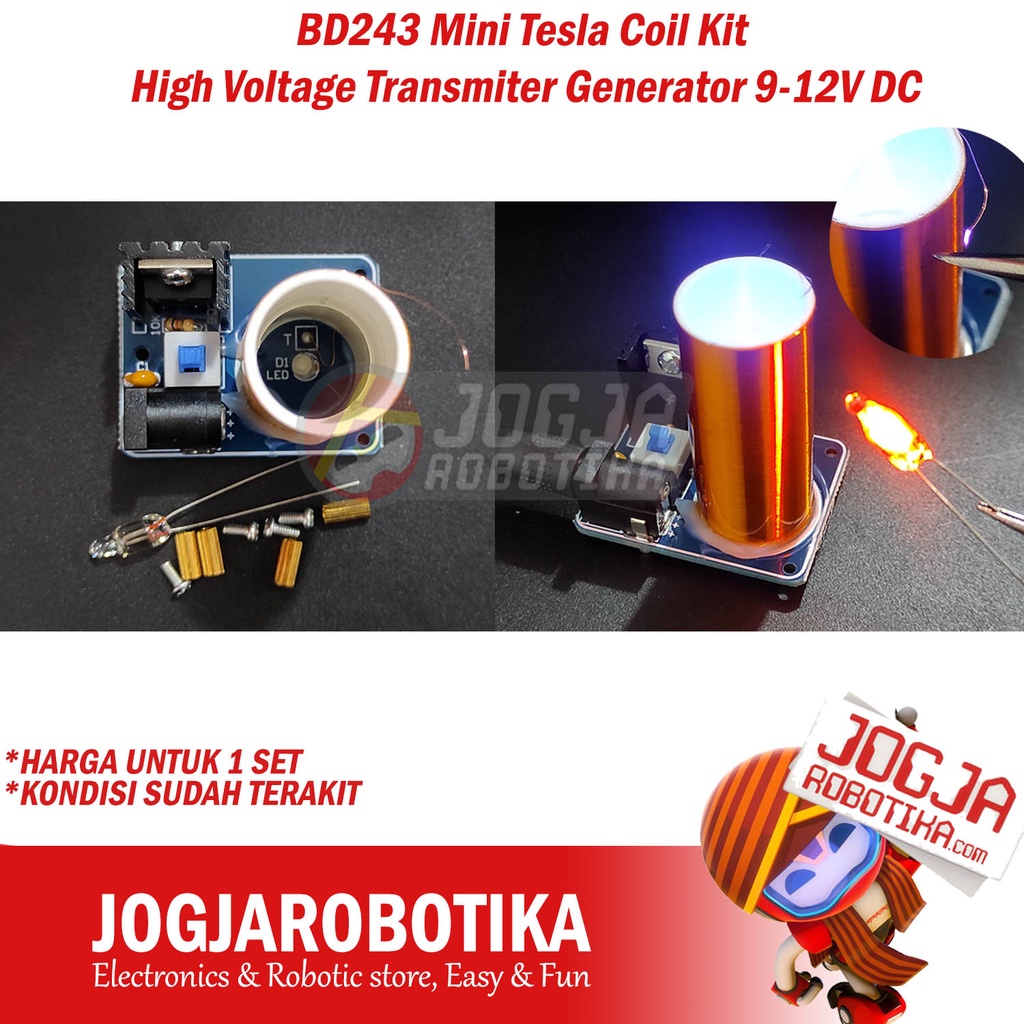 BD243 Mini Tesla Coil Kit High Voltage Transmiter Generator 9-12V DC