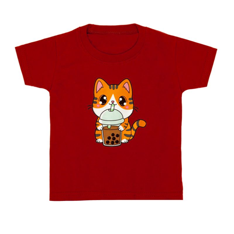 Baju kaos anak 1-12 tahun motif Boba cat katun cowok cewek