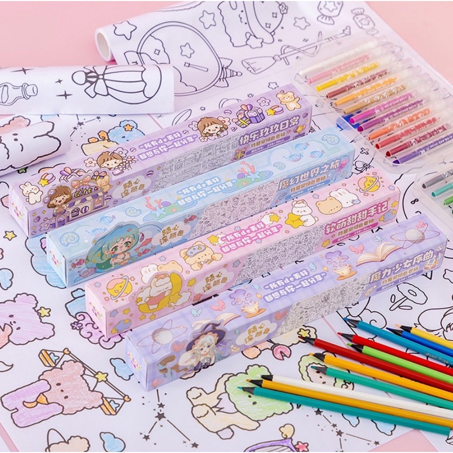 PA Kertas Mewarnai Stiker Roll Bisa Ditempel Anak Jumbo Drawing Book Children Mainak Edukasi Anak