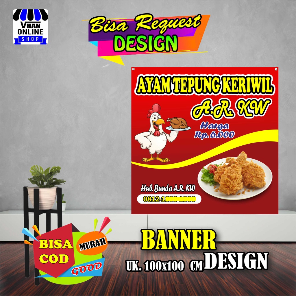 Spanduk Banner Ayam Geprek, Ayam Goreng, Keren murah