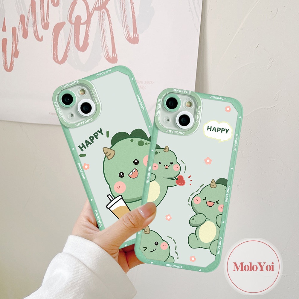 IPHONE Kompatibel Untuk Iphone11 14 13 12 Pro Max6 6s 8 7 Plus XR X XS Max SE 2020kartun Lucu Dinosaurus Teh Susu TPU Soft Ange Eyes Case