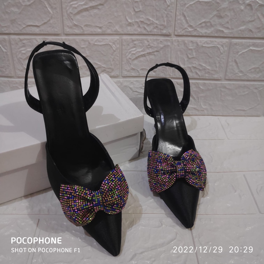Sepatu import wanita/ sepatu import sepatu HEELS POLOS HITAM BLING wanita murah Sepatu Hak 5cm 107