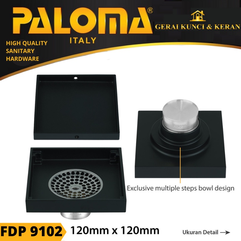 PALOMA FDP 9102 Floor Drain Strainer Saringan Got Kamar Mandi Anti Bau HITAM BLACK MATT