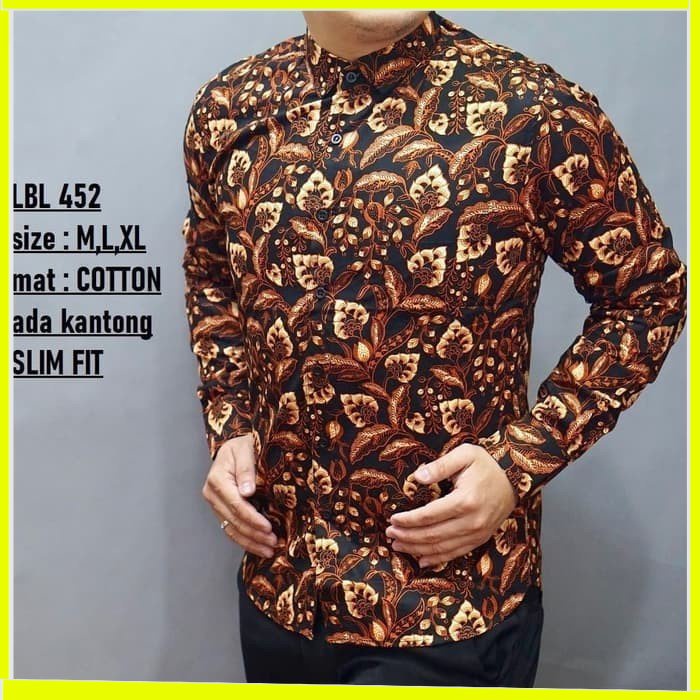 KEMEJA PRIA BATIK LENGAN PANJANG HEM BAHAN KATUN HALUS 40S LBL 452 MEWAH PREMIUM BAJU ELEGANT SIZE M L XL SKU MS JAKARTA