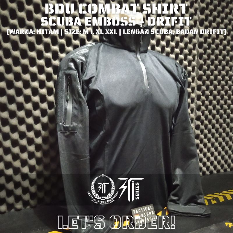 BDU Tactical Scuba Emboss Hitam - BDU Combat Shirt Scuba Emboss Lengan Panjang