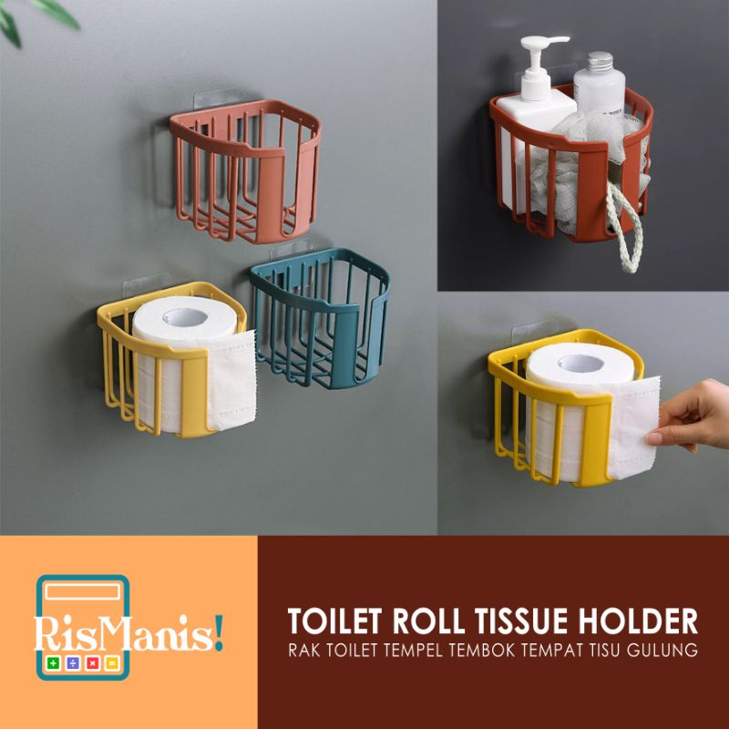 TOILET ROLL TISSUE HOLDER - Rak Kotak Tisu Gantung Keranjang WC Storage Gantungan Tempat Tissu Gulung Organizer Alat Kamar Mandi Peralatan Makeup Tempel Dinding Tembok