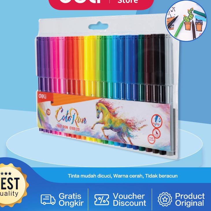 

(V>8Y㊛) Deli Spidol Warna - Felt Pen dapat dicuci 1.0mm 12/18/24 Warna EC10023 langsung kirim