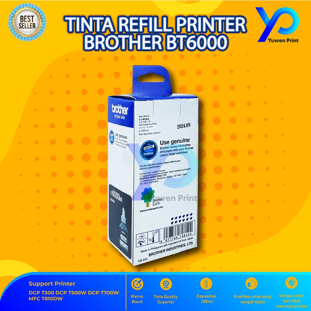 Tinta Brother BT6000 Black For Printer DPC T300 T500W T700W T800W