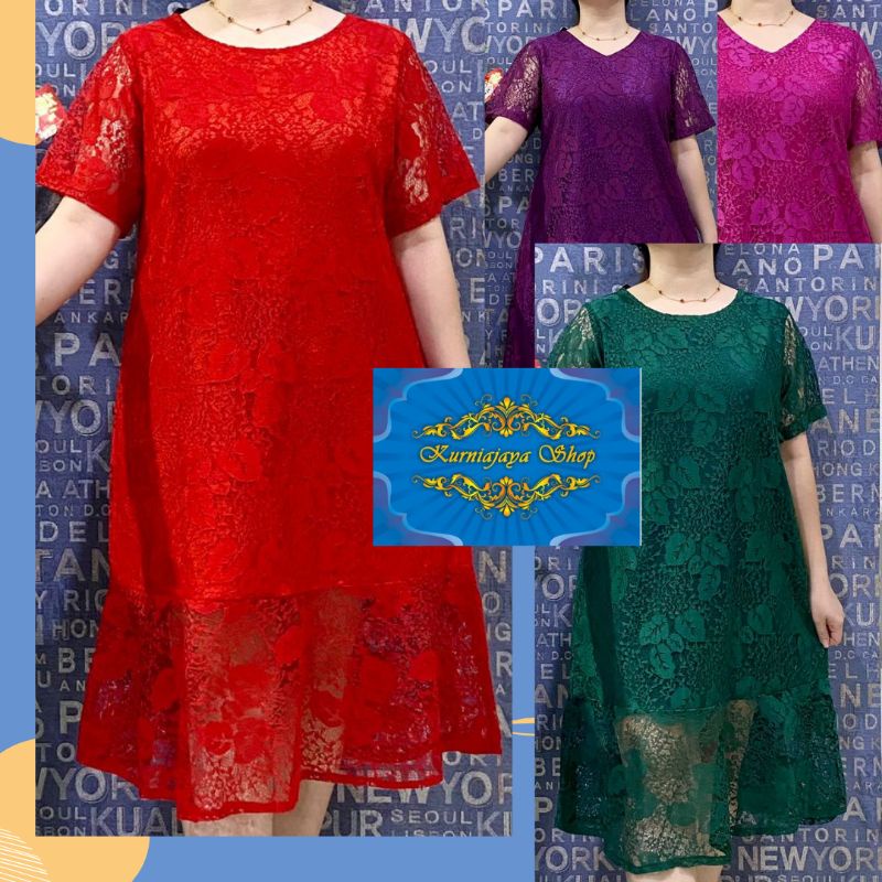 dress brokat jumbo/dress brokat xxxl/baju imlek/dress imlek