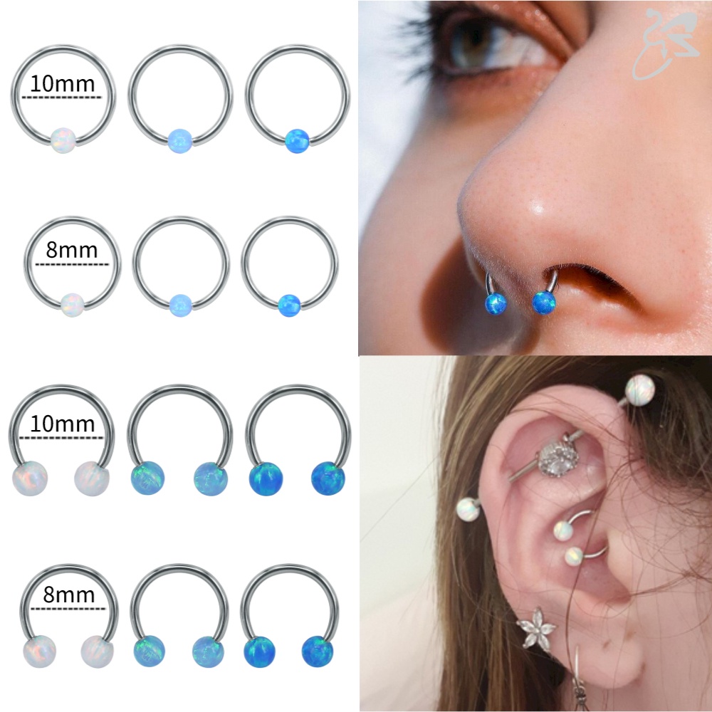 1pc 16G Stainless Steel Septum Piercing Clicker Telinga Helix Tragus Tindik Bibir Blue Opal Nose Rings
