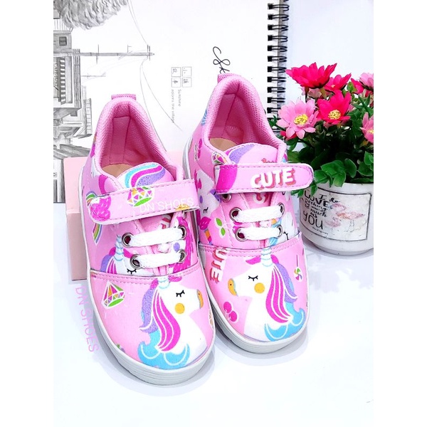 Sneakers Anak Perempuan Sepatu anak Karakter Uniqorn Pink Cute