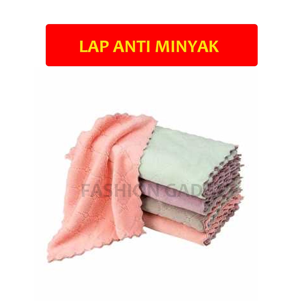 Kain Lap Ajaib Lap Anti Minyak Serap Air Bahan Coral Fleece Lap Piring Meja Kompor Wastafel Warna Random