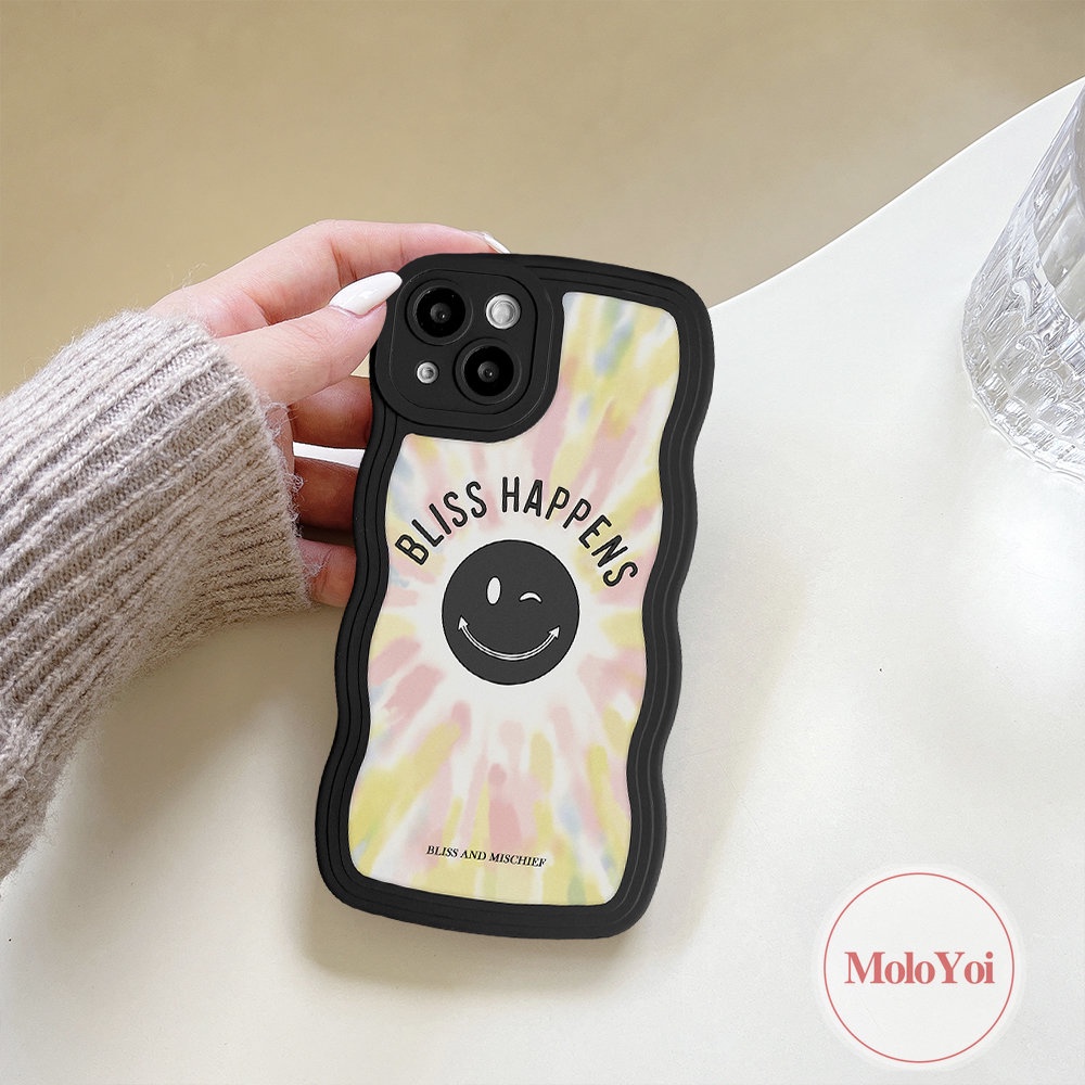 IPHONE Ins Gradasi Warna-Warni Case Kompatibel Untuk Iphone11 12 13 14 Pro Max 6 6s 8 7 Plus 14 Plus XR X XS Max SE 2020cinta Hati Pelangi Lucu Smiley Wavy Edge Soft TPU Cover