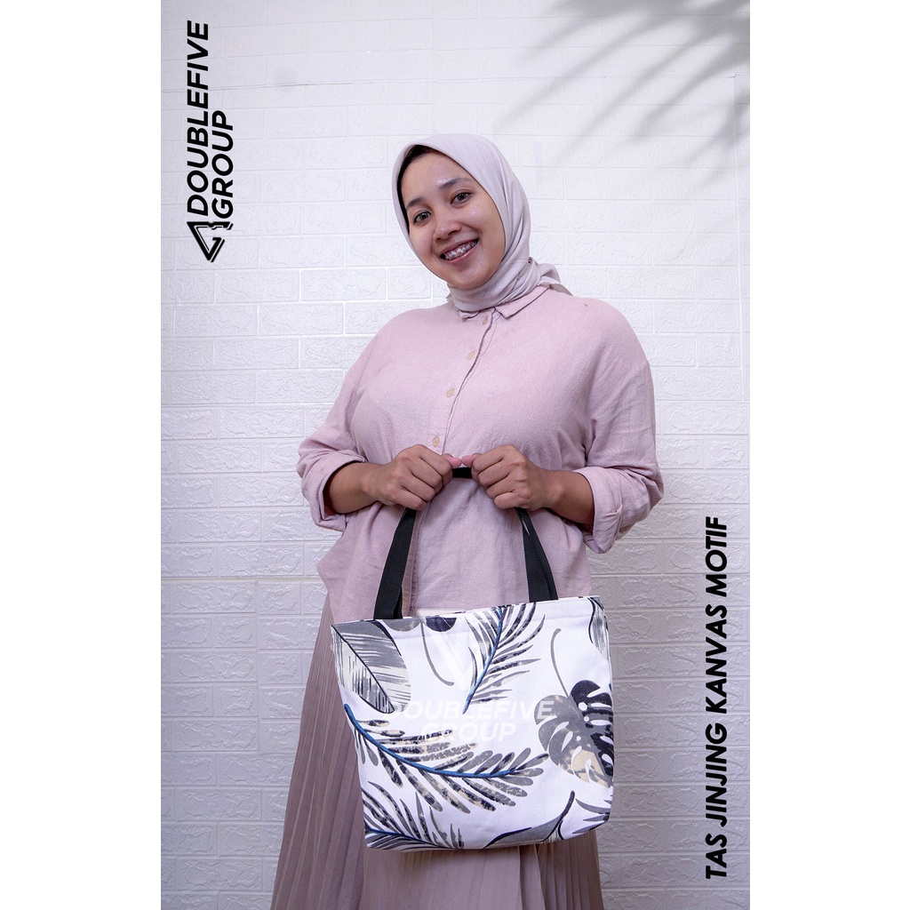 TAS JINJING HANDBAG - TAS MUKENA - TAS MAKEUP BAHAN KANVAS MOTIF VARIAN 2