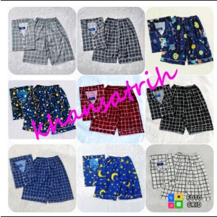 ✪ [Murah] Piyama Kotak Pendek celana 3/4 Pria/Wanita Remaja/Dewasa/Jumbo ♠